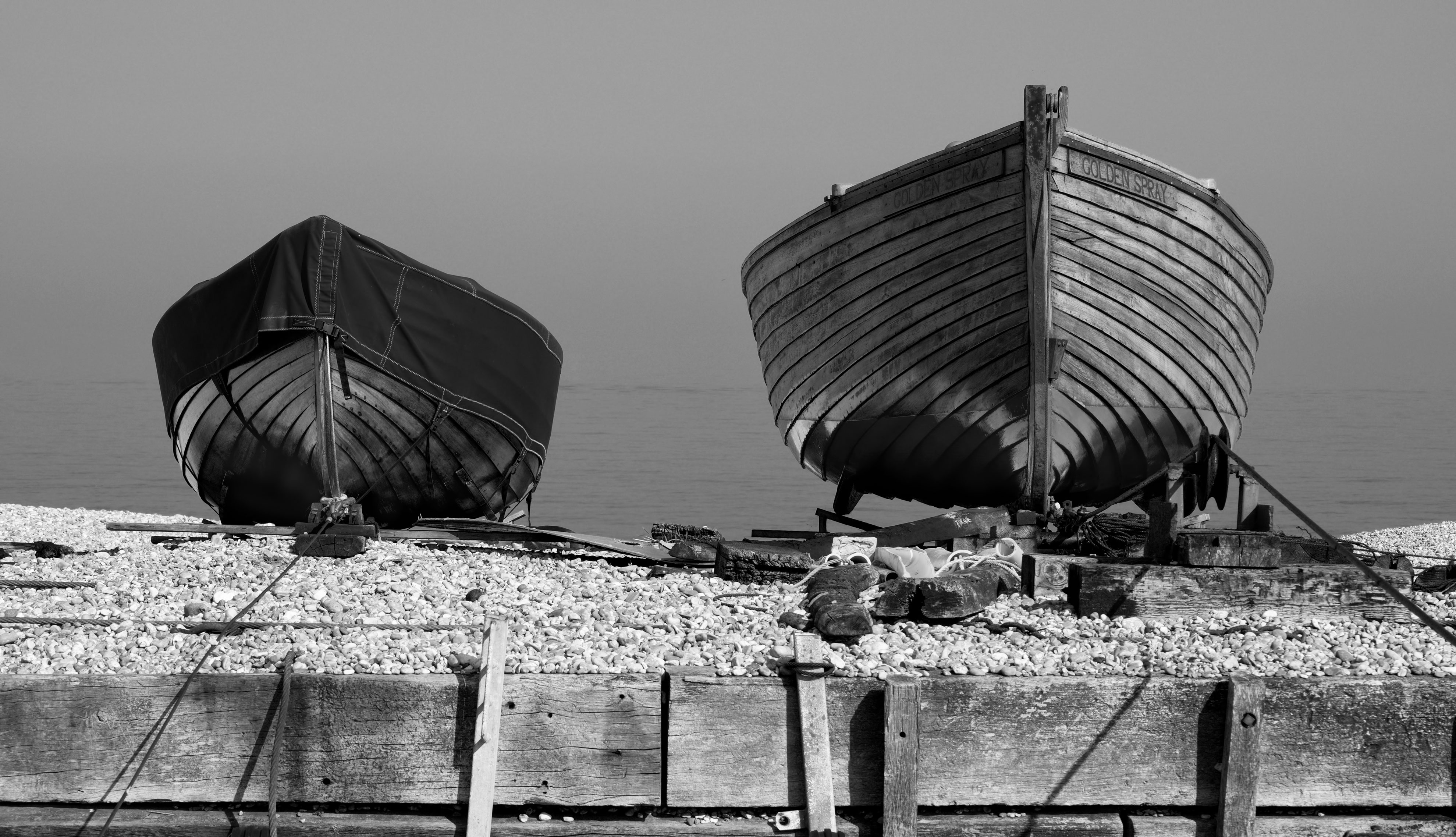 Two boats on a still day in Deal